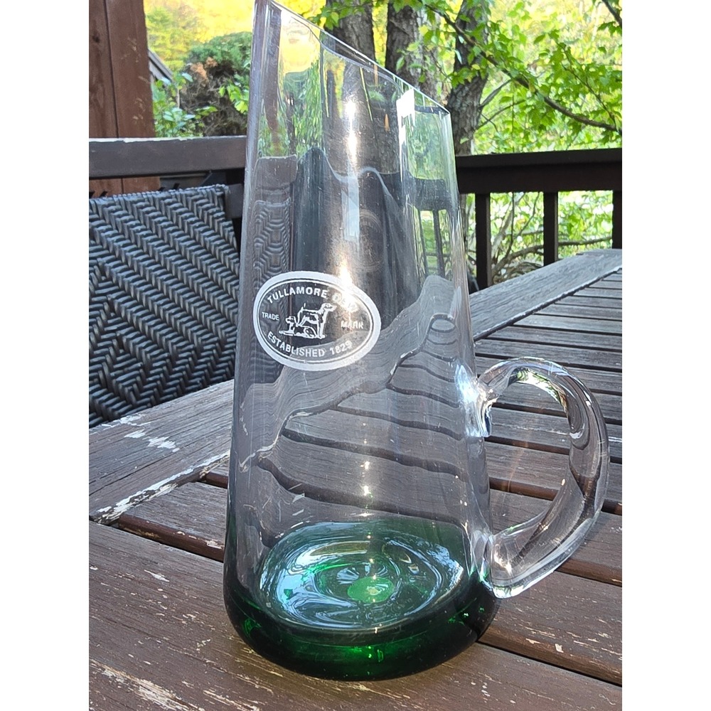 Tullamore Dew Irish Whiskey Frosted Label‎ Green Bottom Glass Barware Pitcher